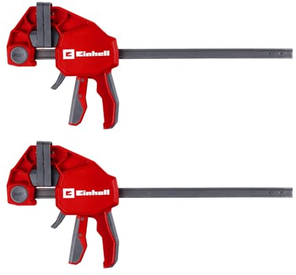 Einhell 2-tlg. Einhandzwingen-Set, 300 mm | Schnelllösegriff | 300-mm-Spannweite | 150-kg-Spannkraft | Spreizfunktion | 90-mm-Ausladung | gummierte Klemmbacken