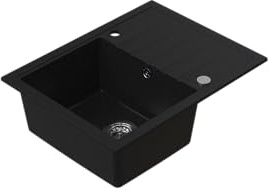 HOMEVELLO Spülbecken AXION Einbecken Granitspüle 65x50x20,5cm Graphit, Hochwertige Küchenspüle mit Siphon, Abtropffläche, Pflegeleicht, Kratzfest, Moderne Design, Perfekt für jede Küche