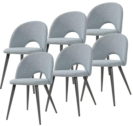 [en.casa] Esszimmerstühle Karijoki 6er Set Küchenstühle Lehnstuhl skandinavisch Polsterstuhl Webstoff mit Rückenlehne Stühle mit Metallfüße 77 x 50 x 55 cm Grau