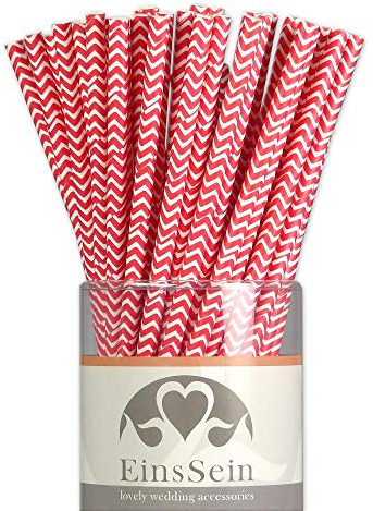 EinsSein 25x Papierstrohhalme Wave rot Hochzeit Party Geburtstag Strohhalme Trinkhalme Cake Pops Sticks und Candy Bar-Zubehör Stiele Papier Pappgeschirr Straws