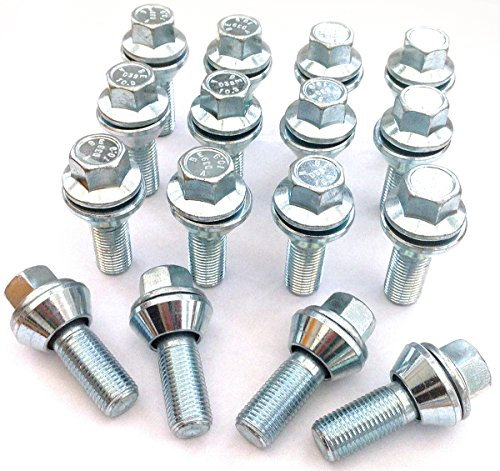 Bulloni per cerchi in lega Wobbly Variable PCD, zincati M12 x 1,25 (M12 x 1,25) Sede conica, 17 mm, lunghezza filettatura 29 mm. Set di 16 bulloni ruota
