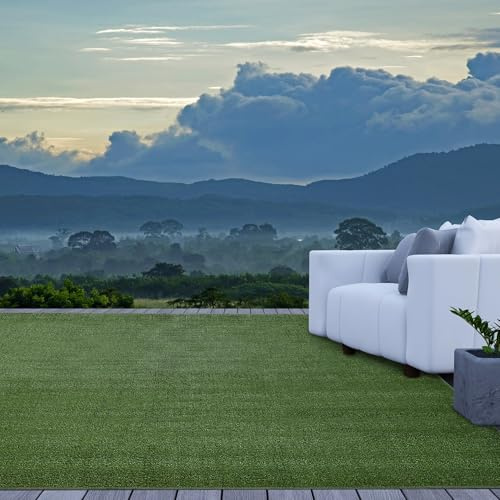 iCustomRug Synthetic Grass Rug – 12 x 15ft Lawn Green Turf Carpet for Patios, Yards, Boats, Camping – Indoor/Outdoor Use