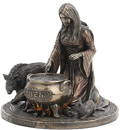 Veronese Design Dekofigur Ceridwen und der Kessel, keltische Göttin des Wissens, Kaltgussharz, Bronze-Finish, 15,9 cm