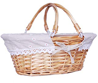 KRZIL Oypeip(TM) presentkorg oval vävd pilkorg med dubbla nedfällbara handtag och avtagbart linnefoder flätad korg picknickkorg (mellannatur)