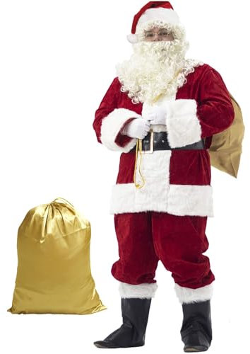 Ahititi Santa Claus Costume for Men Santa Suit Adults 11pcs Mens Deluxe Professional Christmas Clause Outfit Xmas Cosplay XL