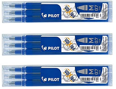 Pilot Frixion radierbare Stifte Mine, 9 Refill Bundle grün, rot, violett/lila Gel-Tinte feine PT 07 blau