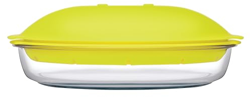 Pasabahce 4995708 - Cocedor de vapor Microondas Zest de cristal con base interna y tapa de plástico, amarillo, 1,8 l