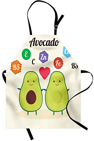 ABAKUHAUS Aguacate Delantal de Cocina, Divertidos Vitaminas del Alimento, Altura Ajustable Apto Lavadora Colores Perdurables, Multicolor