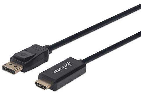 Manhattan DisplayPort 1.1 to HDMI Cable, 1080p@60Hz, 3m, Male to Male, DP With Latch, Black, Not Bi-Directional, Three Year Warranty, Polybag