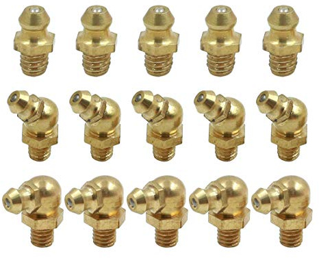 X AUTOHAUX Graisseurs M6 Laiton 15Pcs pour Auto Raccords Graissage | Bille Ressort, Anti-Saleté, Haute Temp, Sans Fuite, Polyvalent, Pour Moto Auto Camion, Non Glissant, Filetage Profond