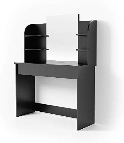 Vicco Schminktisch Charlotte, Frisiertisch mit Spiegel, Schwarz, 108 cm mit Spiegel