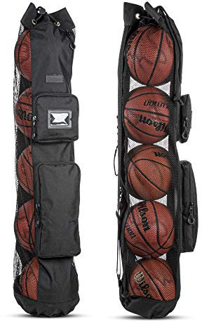 Fitdom Strapazierfähige XL-Basketballtasche mit verstellbarem Schultergurt für Trainer mit 2 Vordertaschen für Coaching und Sportzubehör Diese Tragetasche bietet Platz für bis zu 5 Basketbälle.