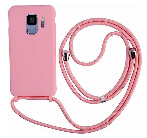 Ququcheng Kompatibel mit Samsung Galaxy S9 Hülle,Handykette Hülle Silikon Seil Necklace Handyhülle mit Kordel Tasche TPU Bumper Schutzhülle für Samsung Galaxy S9-Pink