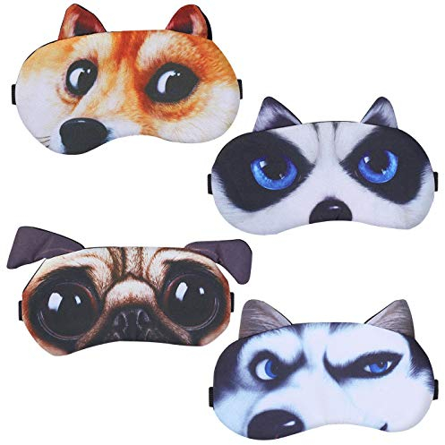 4er-Set Schlafmaske Niedliche Augenbinde, Weiche und Flauschige Schlafmaske, für Mädchen, Damen, Daydreams, Augenbinde Schlafbrille Lustig Augenabdeckung für Kinder Mädchen Damen(Süßer Hund 4 Stück)