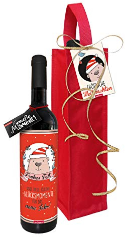 STEINBECK Wein - Frohes Fest und viele kleine Glücksmomente für das neue Jahr - Geschenk trockener Rotwein aus Spanien 100% Tempranillo in Flaschentasche Weihnachtsessen