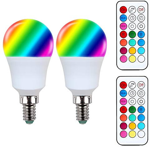 YAKAiYAL E14 RGBW Bombilla LED G45 3W Blanco Frío RGB Cambio de 12 Colores SES E14 A45 Lámpara 2 Modos para Iluminación Ambiental 2-Pack