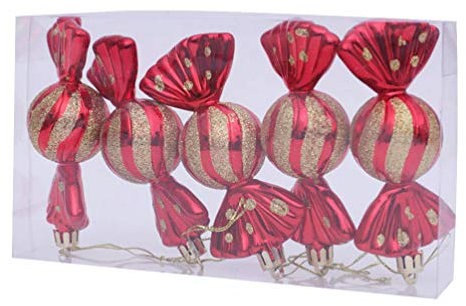 TOYANDONA 5 Stück Weihnachtsbaum Anhänger Süßigkeiten Form Weihnachtskugeln Ornamente Glitzer Christbaumkugeln für Weihnachtsbaumschmuck Weihnachtsdeko Christbaumanhänger Rot