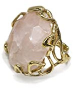 Anello regolabile con cabochon di Quarzo rosa in bronzo, fatto a mano, pietre dure naturali