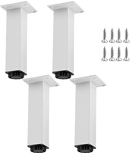 Jolan Pieds De Table Carrés,Pieds De Meubles en Métal Noir/Blanc,Pieds Durables De Canapé,avec des Vis,Taille Facultative,Sûr/Stable,Lit/Chaise/Bureau.,Argent,10cm