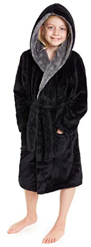 CityComfort Vestaglia Bambina E Bambino In Pile Morbido Con Cappuccio, 7-14 Anni (Nero, 13-14 anni)