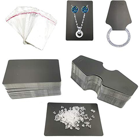 Ohrring Display Karten Halsketten Display Karten,200 Stück Schmuck Halter Karten Leere Papieranhänger mit 100 Stück Selbstsiegelnde Beutel und 200 Stück Ohrring Rücken für Schmuck Display(Schwarz)