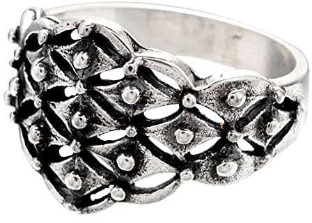Windalf Bohemia Silberring THURIN 14 mm Vintage Rautenmuster Freundschafts-Ring 925 Sterlingsilber (Sterlingsilber, 60)