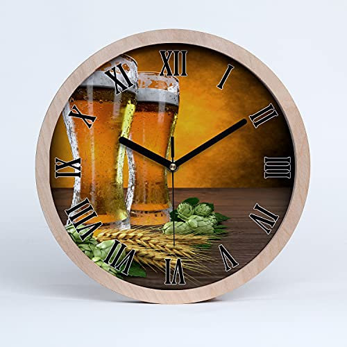 Tulup Holzuhr ⌀ 30cm Modern Runde Dekoration Uhr Holz Wanduhr Stille Uhren Schwarze Uhrzeiger - Zwei Gläser Bier