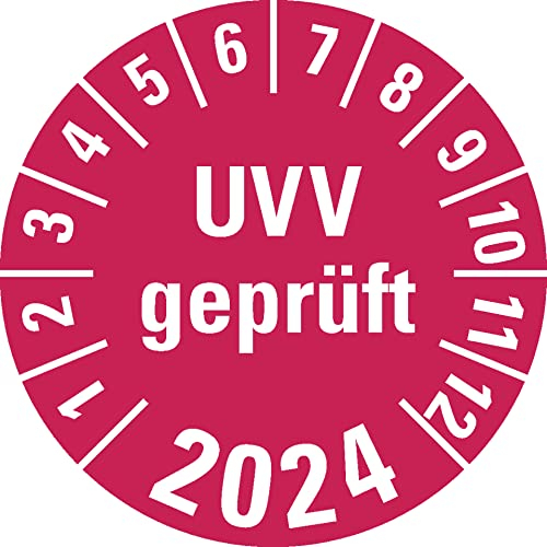 Aufkleber I Prüfplakette UVV geprüft 2024, rot, Dokumentenfolie, selbstklebend, Ø30mm, 18/Bogen