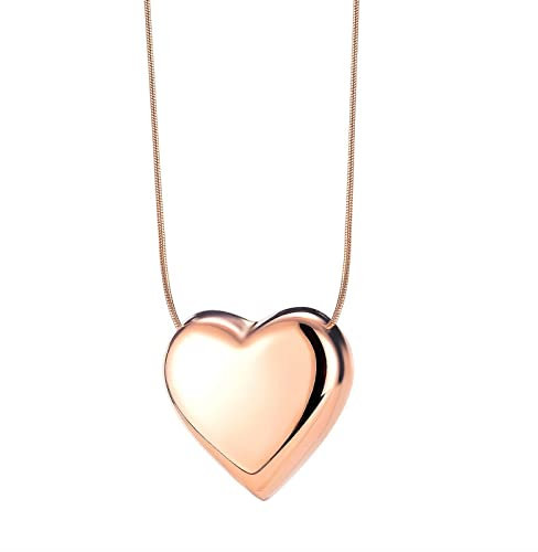 Gualiy Stainless Steel Necklace for Girl, Titanium Rose Gold Heart Pendant Necklaces for Women, Rose Gold-L
