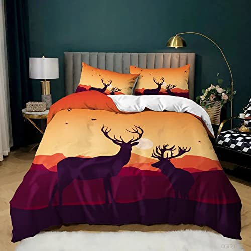 Bettwäsche 135x200 cm 3 Teilig bettwäsche Biber REH Bettwäsche Set mit Reißverschluss Vintage Bettbezug mit 2 Kopfkissenbezüge 80x80 Weihnachten Geschenk