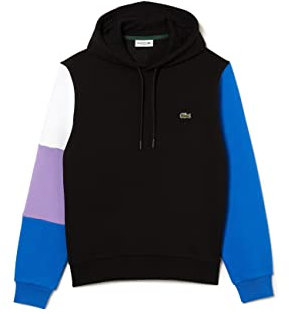 Lacoste Herren Sh9620 Kapuzenpullover, Schwarz/Marina-Neffa-Weiß, L