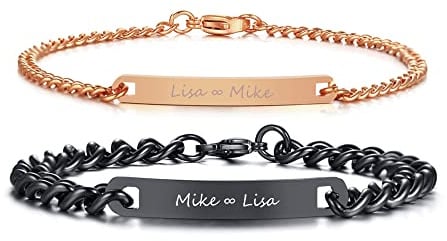 XUANPAI Personalised Engraved Cuban Couple Bracelets, Customizable Bracelets Couple Bracelets BFF Brother Sisters Bracelets Family Bracelets