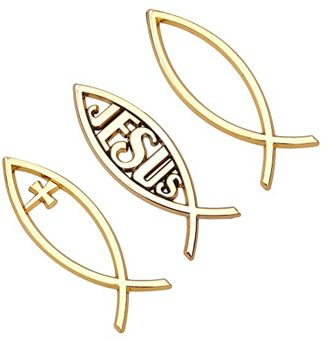SUPERFINDINGS 3 Stück 3 Stile ABS Kunststoff Jesus Fisch Aufkleber Aufkleber Gold 3D Auto Aufkleber Emblem Aufkleber Kunststoff Auto Emblem Für Jesus Christian Fish Symbol