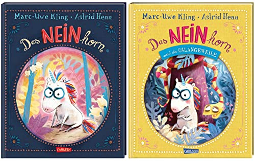 Das NEINhorn + Das NEINhorn und die SchLANGEWEILE - Beide NEINhorn-Bücher, geschrieben von Marc-Uwe Kling, mit Illustrationen von Astrid Henn.