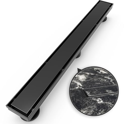 WEBANG 71.1 cm Linearer Duschrinne Rechteckiger Bodenablauf mit Zubehör Reversible 2-in-1 Abdeckung Flieseneinsatz Rost Abnehmbarer SUS304 Edelstahl CUPC Zertifiziert Mattschwarz