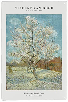 artboxONE Metall-Poster 20x30 cm Natur Van Gogh - Blühender Pfirsichbaum von Künstler Old Masters