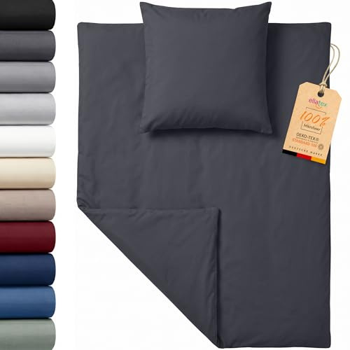 EllaTex Premium Mikrofaser Bettwäsche 135x200 + 80x80 cm – weiches Bettwäsche Set mit Reißverschluss, Farbe: Anthrazit-Grau