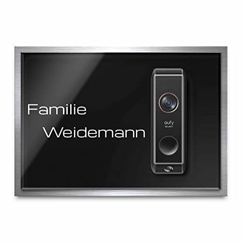 Edles Klingelschild für Eufy Video Doorbell Dual 2K (S330) - personalisiertes Türschild Namensschild aus Edelstahl und Acrylglas | kompatibel mit Eufy Dual Klingel - hochwertiges Funkklingel Zubehör