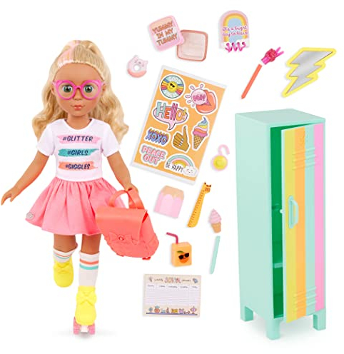 Glitter Girls – Deluxe Puppe Sunnie & Schließfach – 36 cm Puppe, Puppenkleidung, Zubehör – Blonde Haare zum Frisieren & Grüne Augen – Rollschuhe & Puppenzubehör – Spielzeug für Kinder ab 3 Jahren