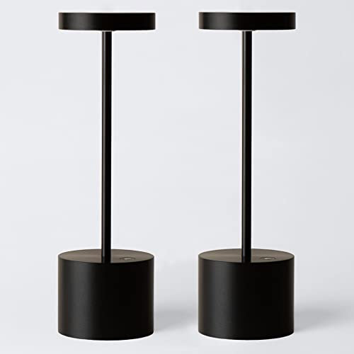 2 pezzi Lampada da Tavolo Senza Fili,5000mAh Ricaricabile LED Lampada da Tavolo,Dimmerabile, Luce per Ristorante/Interno/Esterno-Nero