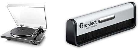 Denon DP-300 F Vollautomatischer Plattenspieler (Riemenantrieb, integrierter Vorverstärker, Vollautomatik) schwarz & Pro-Ject Kohlefaser-Reinigungsbürste Brush it für Schallplatten