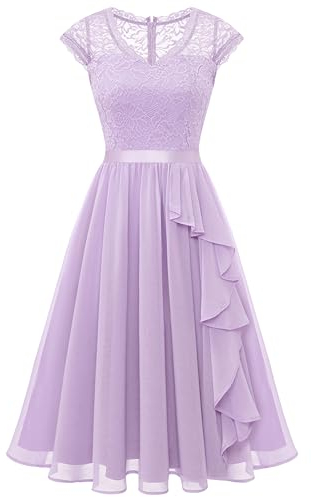 Wedtrend Damen Kleider Elegant Festlich Sommerkleid Damen Knielang Party Kleider Damen WT0212 Lavender S
