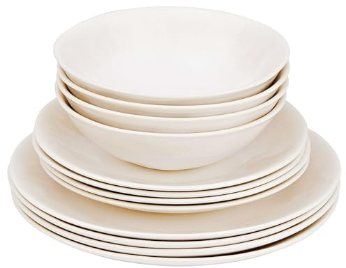 BUTLERS Geschirrset 4 Personen ATLANTIS Steinzeug Geschirr Set 12-tlg. Tafelservice | Schalen 550ml Teller 23cm Speiseteller 28cm | Farbverlauf mit Boho-Stil | Mikrowellen- & spülmaschinenfest