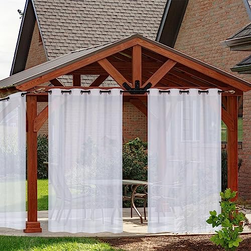 Heavyoff Rideau Extérieur pour Patio, Voilage Rideau Imperméable avec œillets Lumière Filtrer pour Décoration de Terrasse Jardin Patio 2 Pièces, Blanc, 132x213cm