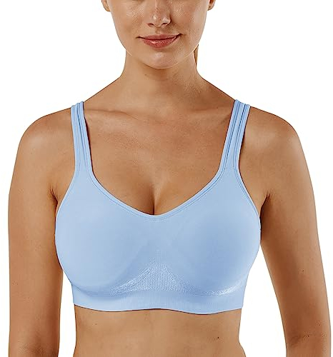 Vertvie Damen 1/2/3er Set Sport BH Einfarbig Ohne Bügel Bustier Klassische Bequem Stretch Bra Mittle Halt Gepolstert Wohlfühl-BH(Baby Blau,XL)