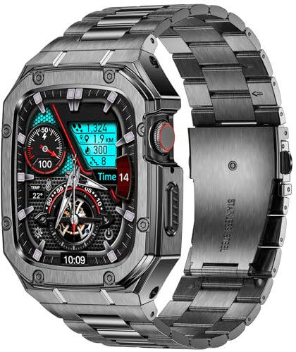 BAITEYOU Bracelet de montre en acier inoxydable avec coque compatible avec Apple Watch Ultra 3 2 1 (49 mm), bracelet robuste avec coque de protection antichoc en métal pour homme (gris)