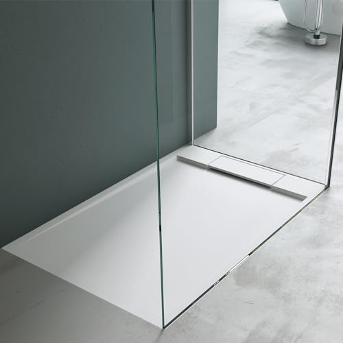 Mai & Mai Receveur de Douche Blanc Rectangulaire 80x100x4cm | Fabriqué en Résine, Bac à Douche Extra-plat, Receveur Antiglisse pour Salle de Bain, Géo4