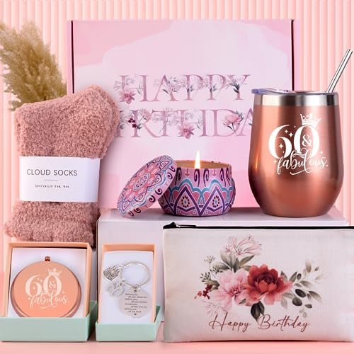 Anforsun 60th Birthday Gift Hamper for Her: Funny Pamper Gifts Basket for Women Tuning 60, Wife, Mom, Sister, Friends, Coworker