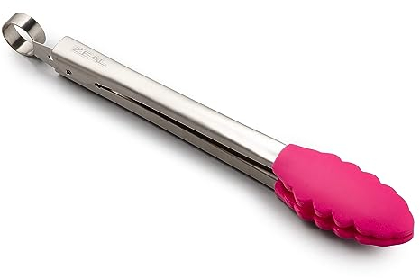 Zeal Silicone Non-Stick Kitchen Cooking Tongs with Stainless Steel Handle – Perfect for Cooking, Grilling, BBQ, Serving, and More 26cm - Heat-Resistant, BPA-Free, and Easy-to-Clean, Neon Pink