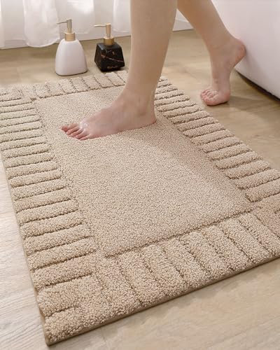 DEXI Badezimmerteppich, 61 x 91,4 cm, rutschfeste Badematten für Badezimmerboden, ultraweich und saugfähig, Badteppich, Duschteppich, maschinenwaschbar, Beige